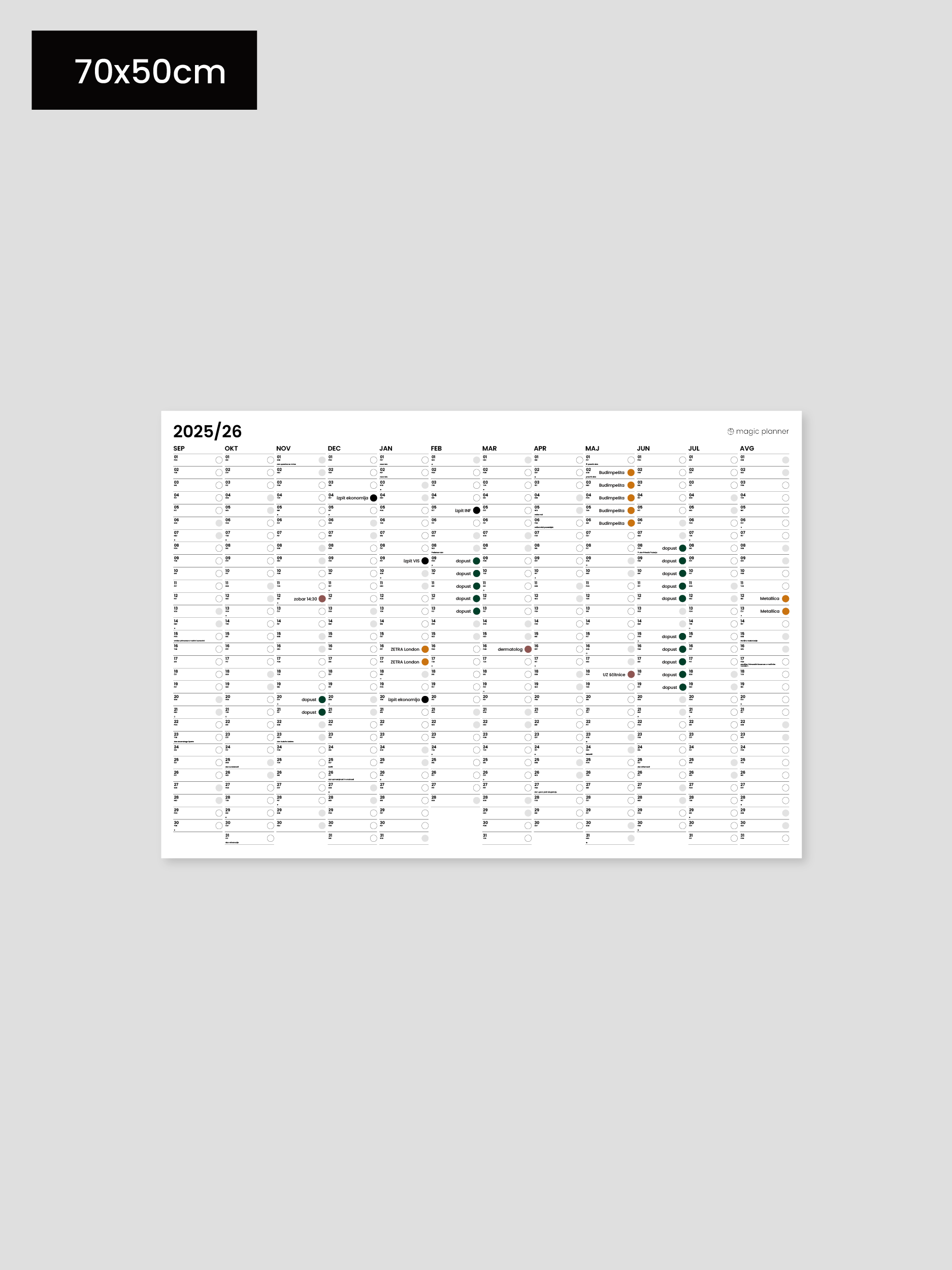 XL stenski koledar | 50 x 70cm