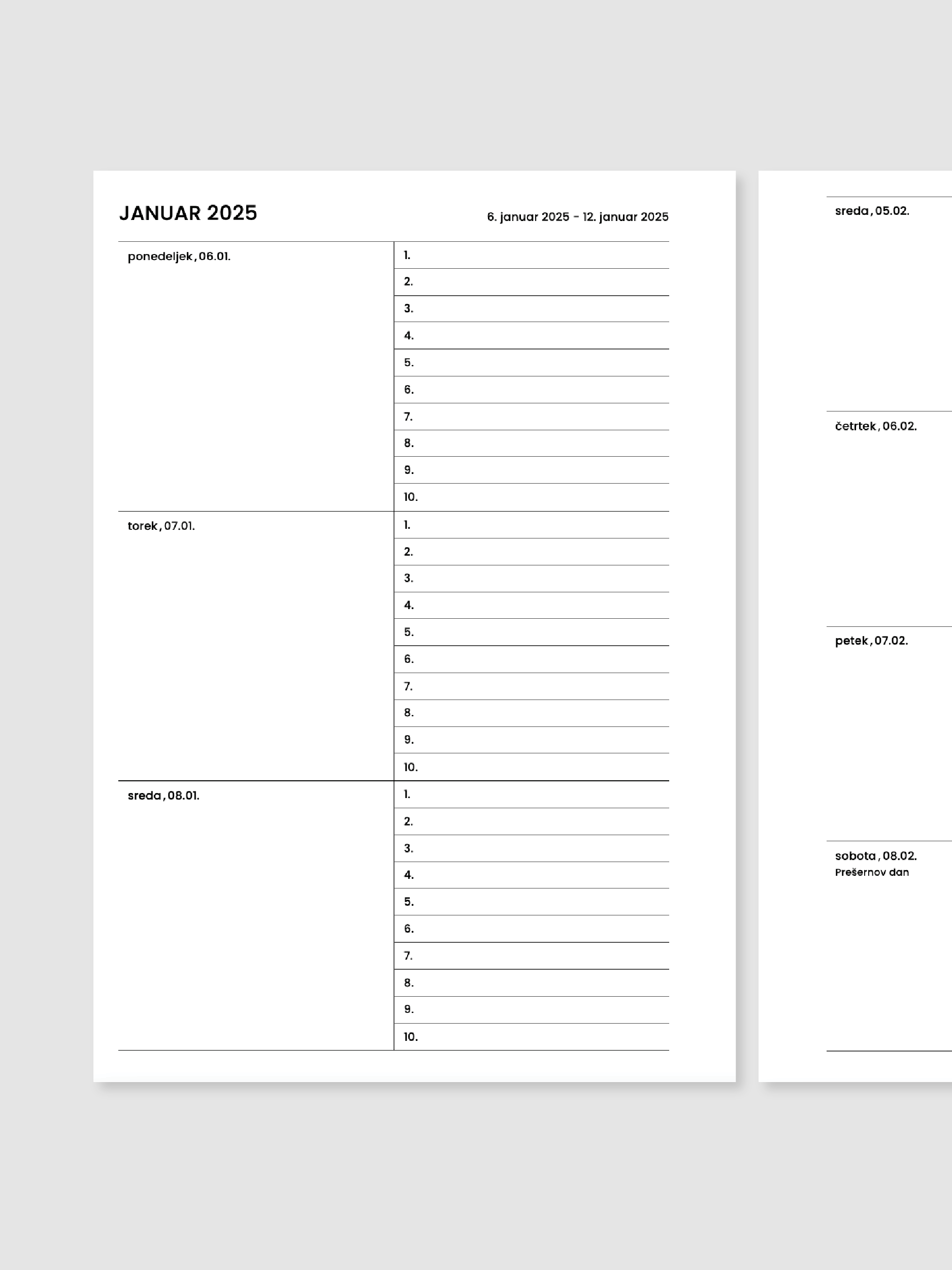Tedenski razpored D2-1 | A5 inserti