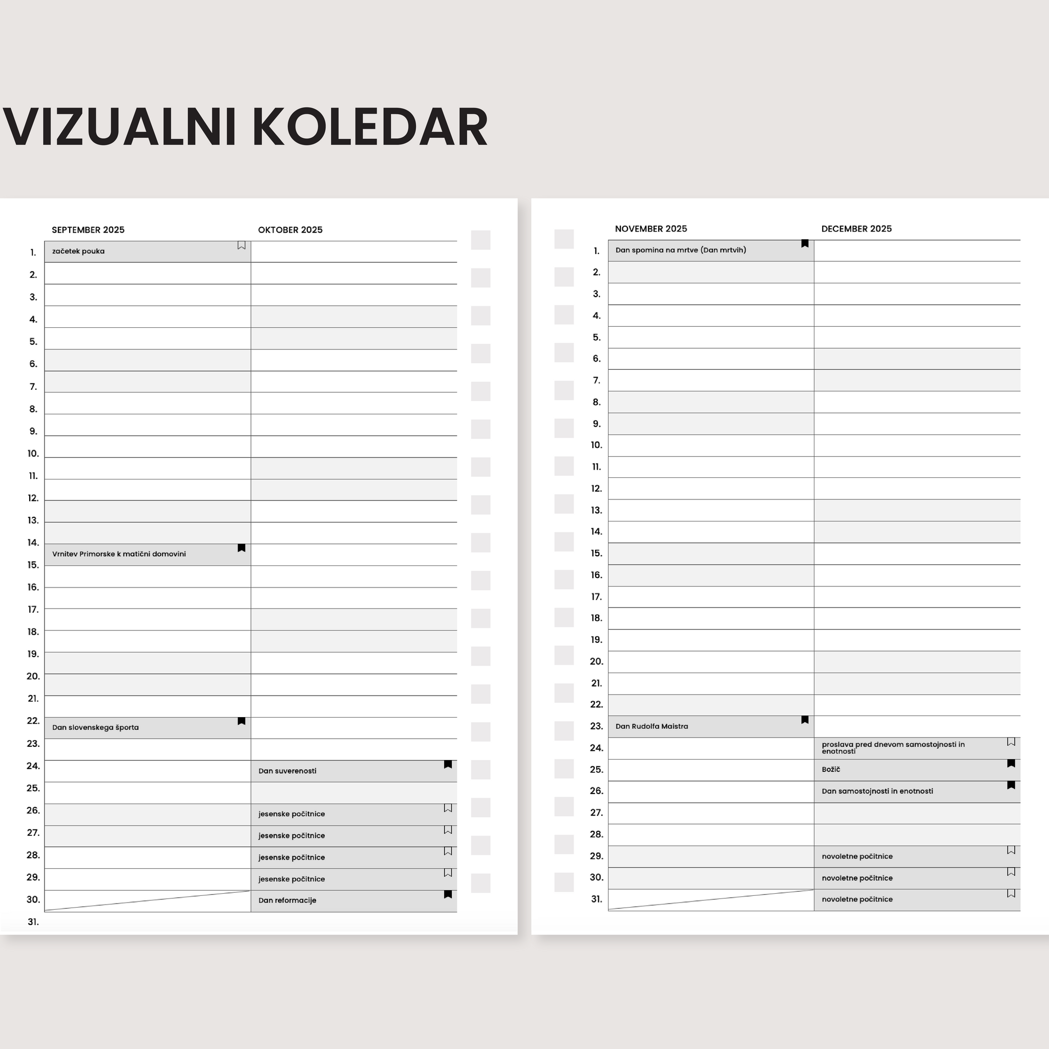 Inserti | Vizualni letni koledar