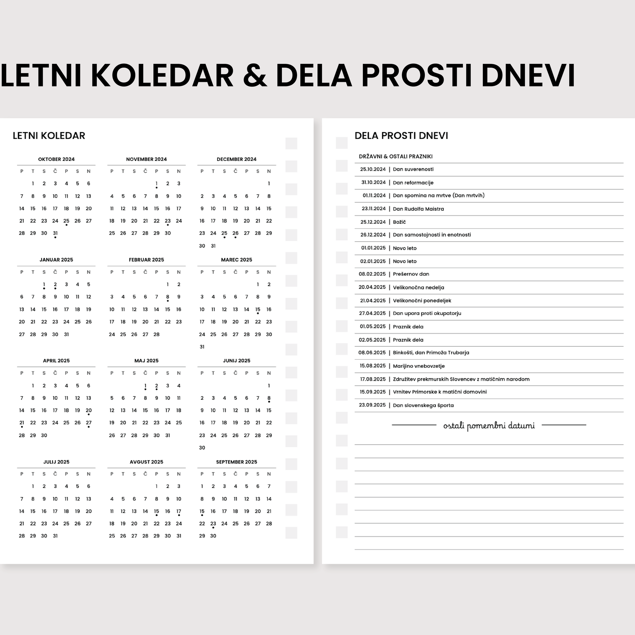 Inserti | Letni koledar