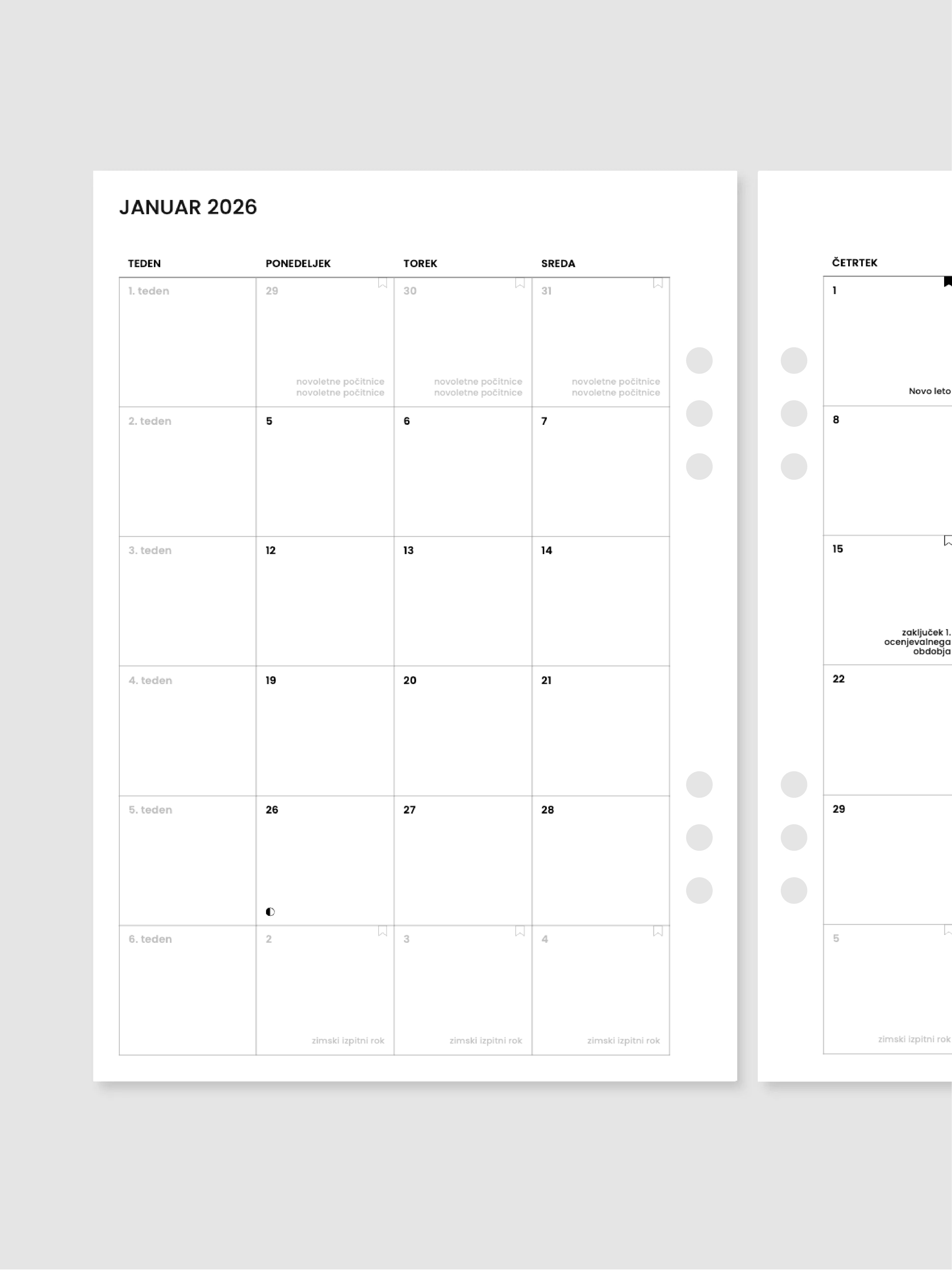 Mesečni koledar | A5 inserti