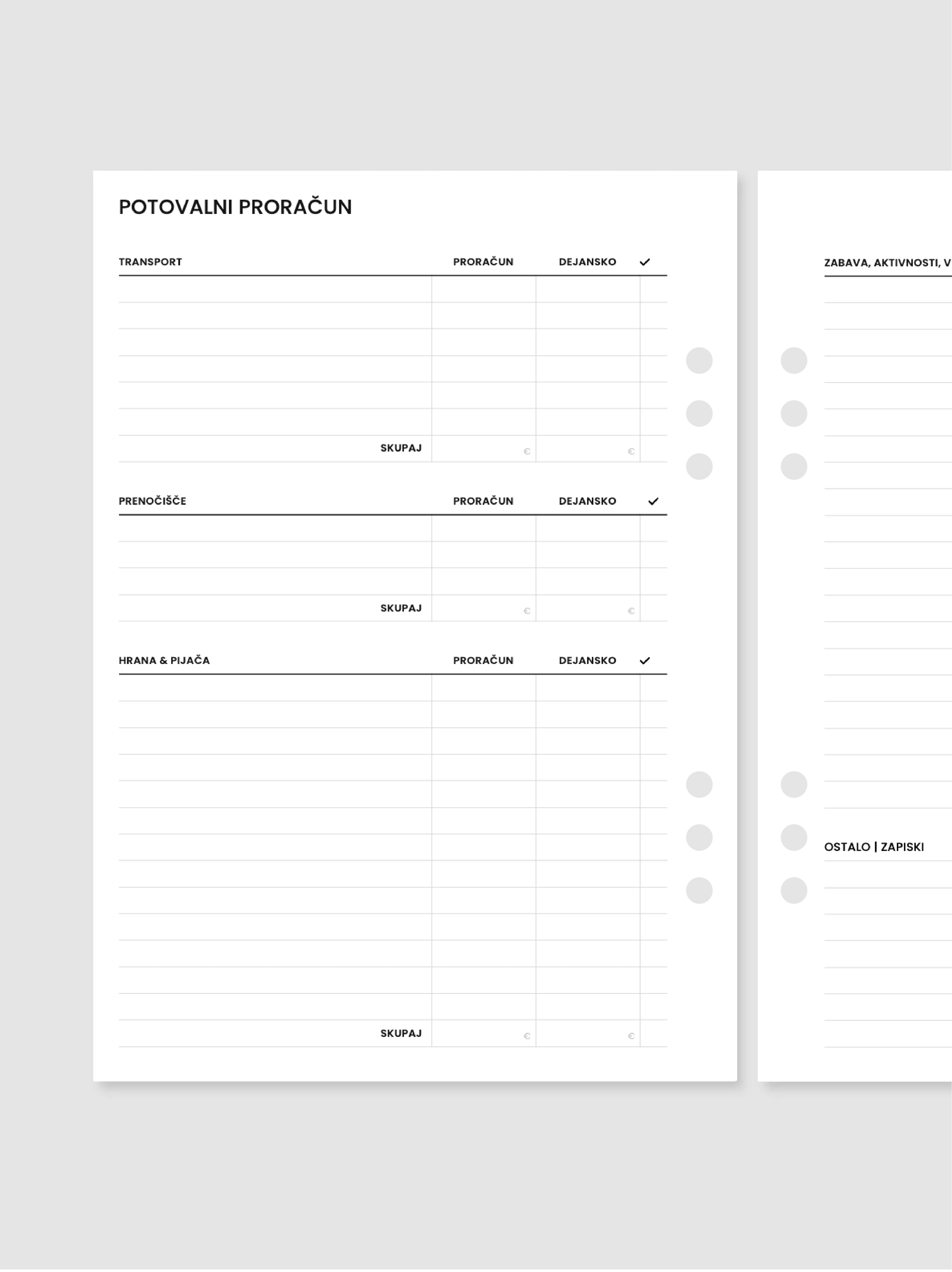 Potovalni proračun | A5 inserti