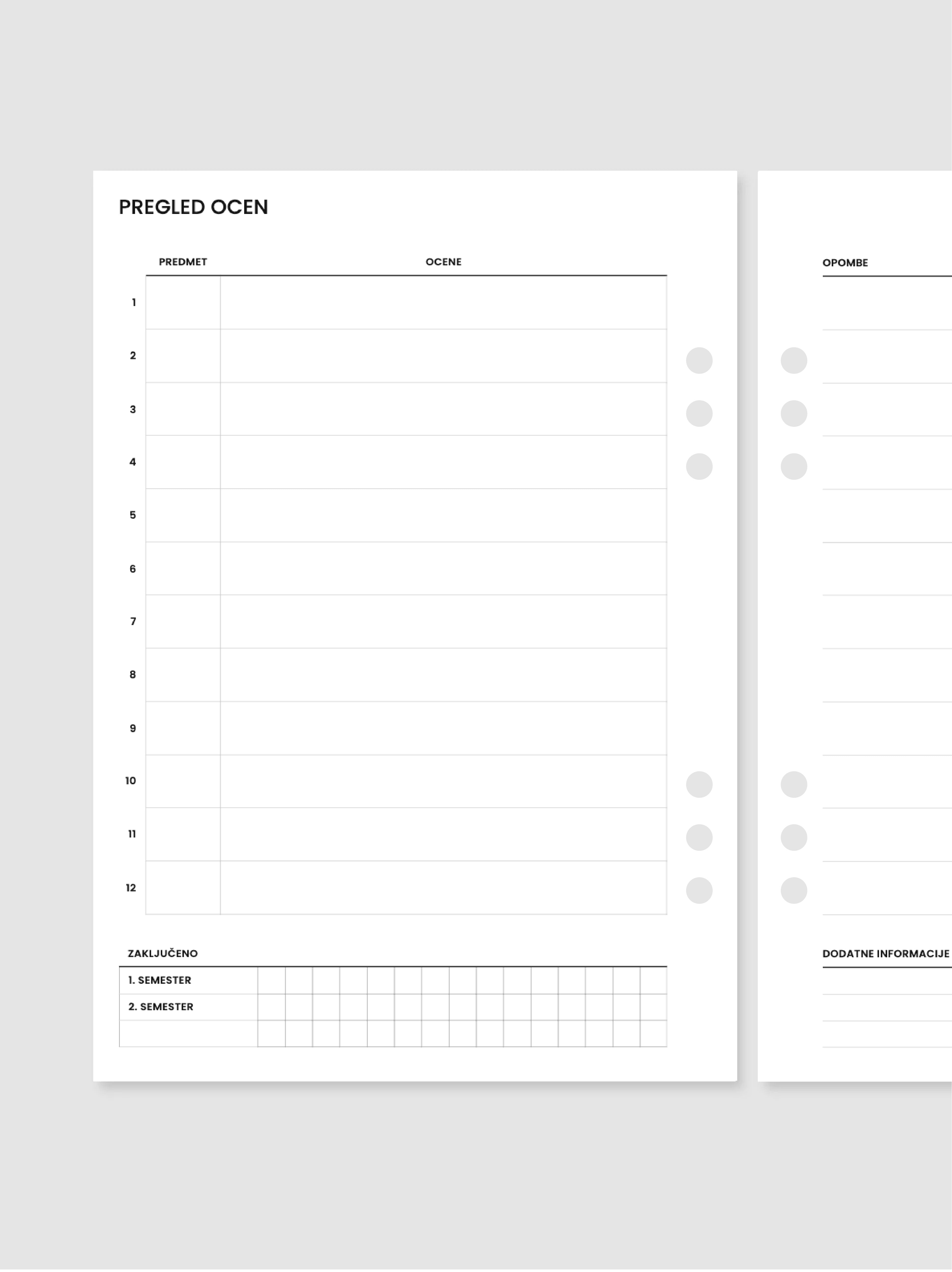 Pregled ocen | A5 inserti