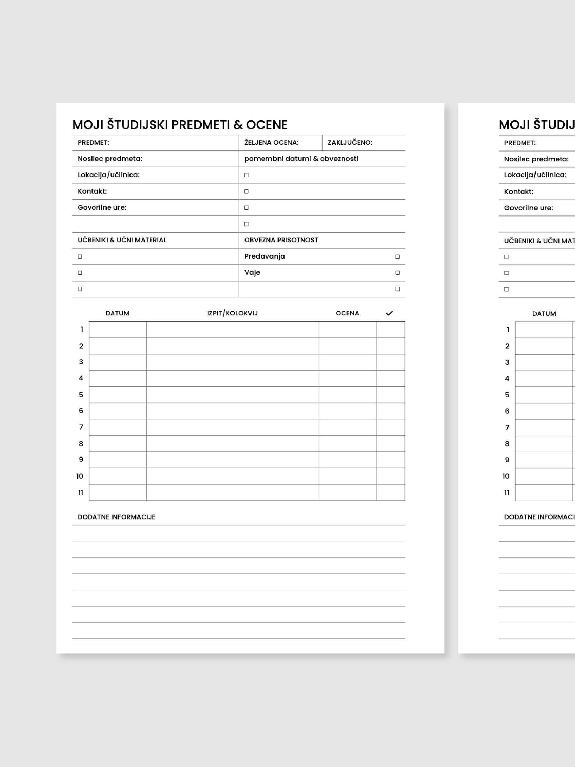 Študijski predmeti | A5 inserti